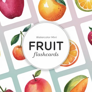 Aquarell Obst Flashkarten Mini-Lernkarten für Kinder Lehrer JPG & PDF Druckbares Lernset Vokabel Vorschule