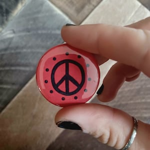 Red Peace Button Pin - 1.5&quot; round - Hippy Peace Sign Button Pin - Good Vibes
