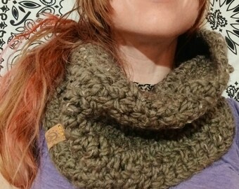 Gray/Brown Crochet Cowl Neck Scarf - Classic Style