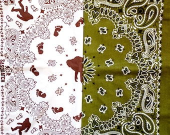 Sasquatch + Green  Bandanas - 100% Cotton + USA Made - Novelty Bandana Collection