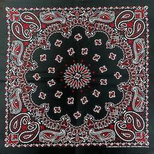 Black Paisley Bandana - 1 PACK - 22&quot;x22&quot;  -  USA MADE -Classic Paisley Bandana