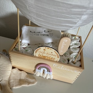 Diaper cake, diaper balloon, diaper box, gift for birth, baby shower, with personalized body
