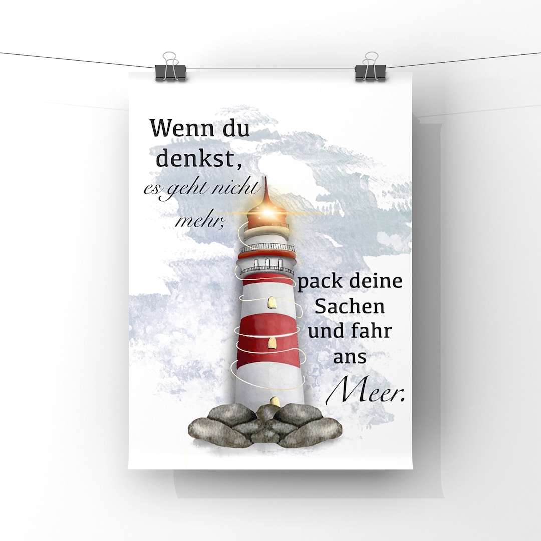 Kunstdruck Leuchtturm A4 // Poster mit Spruch // Spruch Meer OHNE