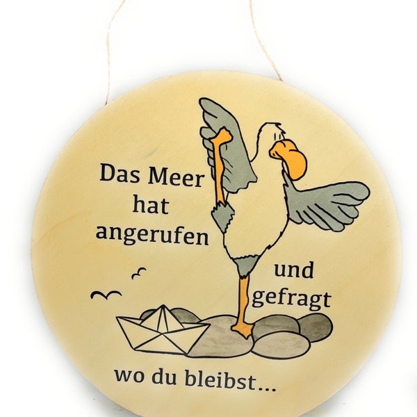 Holzschild Möwe mit Spruch// Wanddekoration Urlaub// Schild Möwe