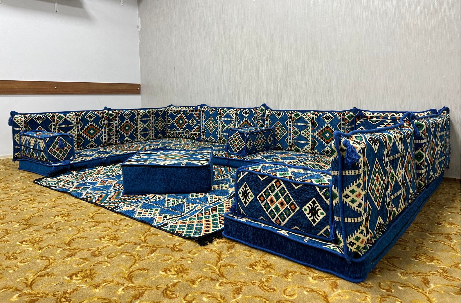 U Shaped Arabic Sofa Set Blue Kilim Model Sectional Sofa Etsy