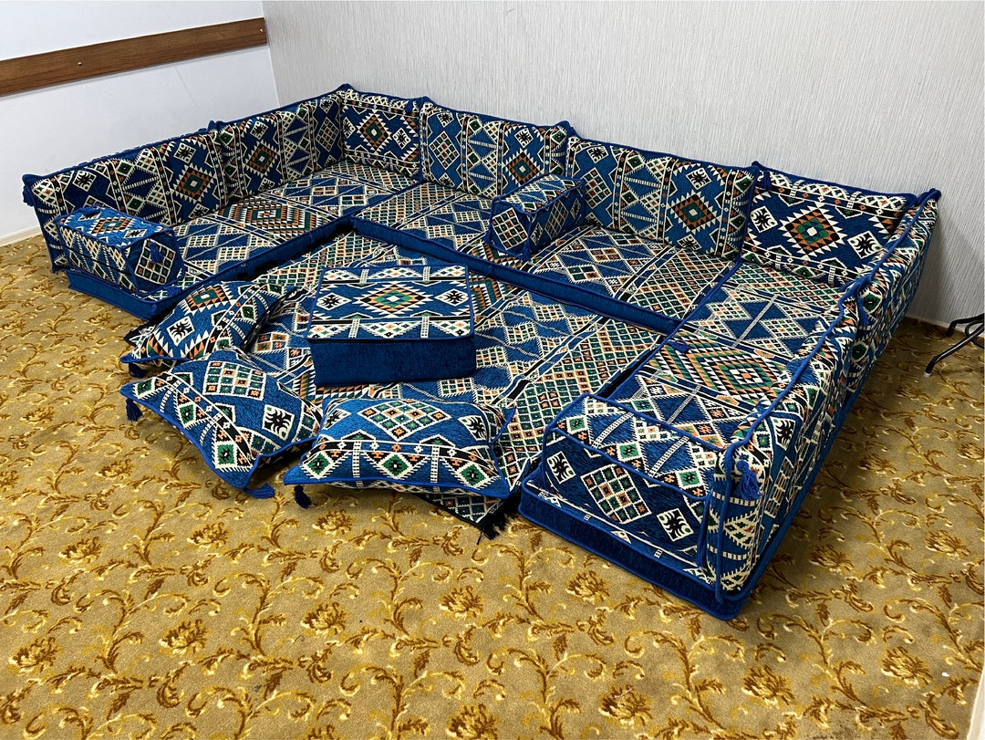 U Shaped Arabic Sofa Set Blue Kilim Model Sectional Sofa Etsy