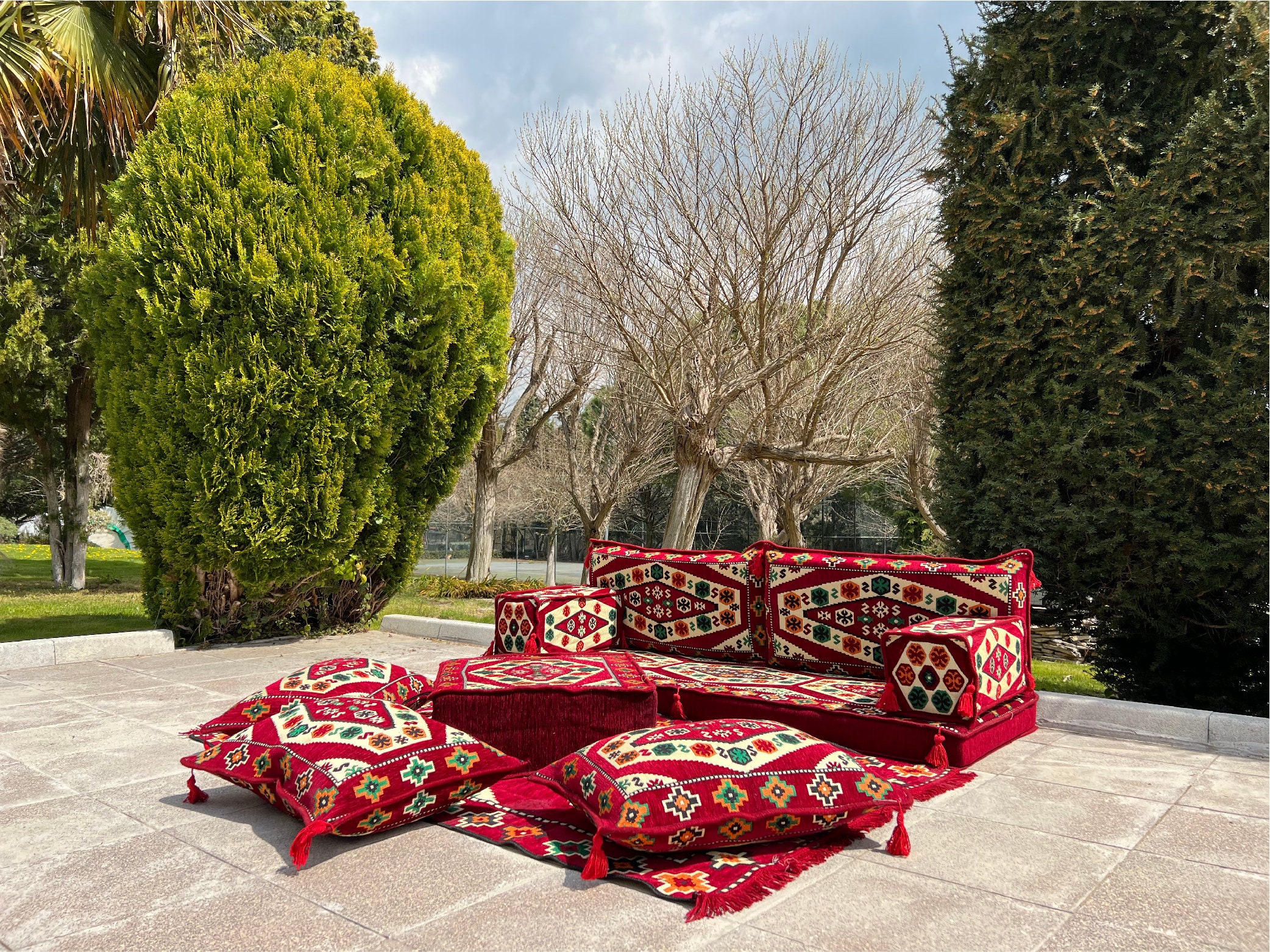 metriek schroef Koopje Loveseat Arabic Sofa Set Claret Red Baklava Model Sectional - Etsy