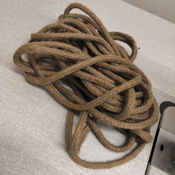 Rustic jute burlap braided rope, Italian artisan Hessian cord, 9 mm wide, untreated 100% natural fibre