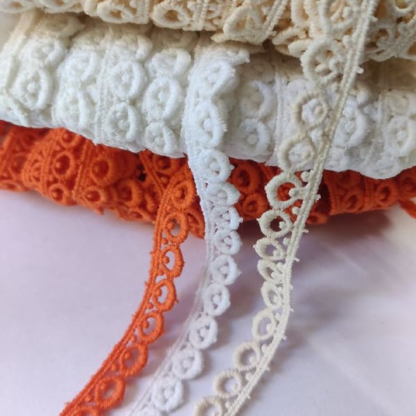 10mm Cotton guipure lace trim, White or Ivory or Orange / Embroidered lace ribbon for bridal veil, gown, lingerie