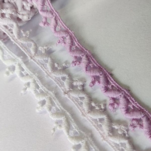 2 metres Bridal guipure lace trim, 10mm wide, White or Ivory or Lilac, for veils, gown, lingerie / Soft crochet lace trim 100% cotton,