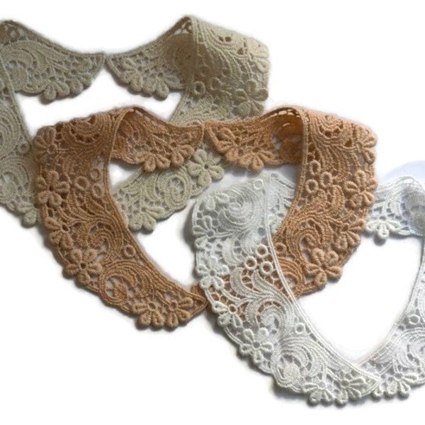 Cotton guipure lace collar patch, 18 cm, White or Ivory or Coffee Brown, vintage-style embroidered lace Peter Pan fake collar applique Boho