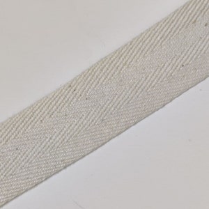 5 metres Cotton herringbone twill tape, 25mm (1&quot;) wide, Ivory