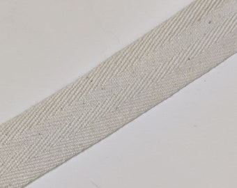 5 metres Cotton herringbone twill tape, 25mm (1") wide, Ivory