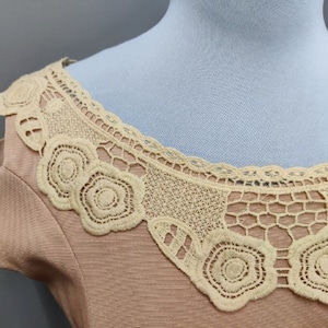 Cotton guipure lace neckline applique, Ivory, embroidered lace decolleté Bertha collar patch for gown dress