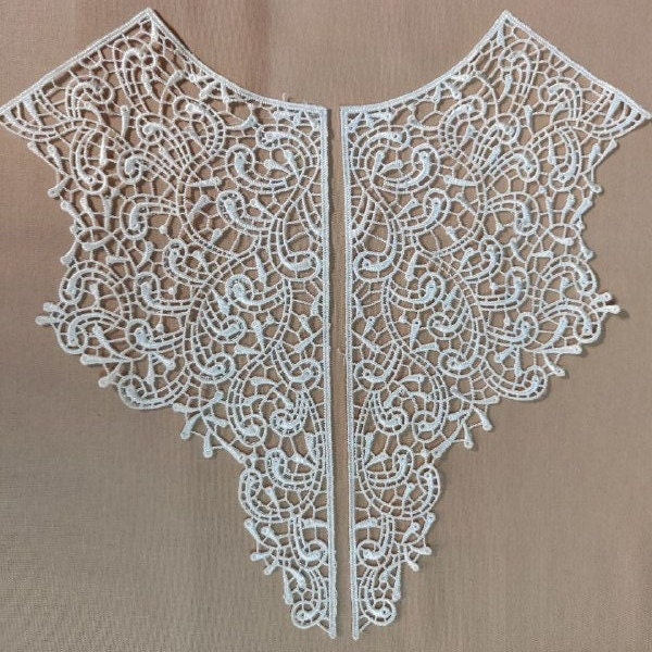 Bridal guipure lace collar applique / embroidered lace decolleté neckline patch for wedding gowns, occasion function dresses