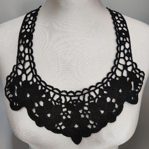Cotton embroidered lace neckline applique, Black, guipure lace decolleté Bertha collar patch for gown dress