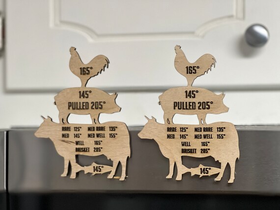 Meat Temperature Wood Laser Engraved Magnet Fish Beef Chicken Pork 