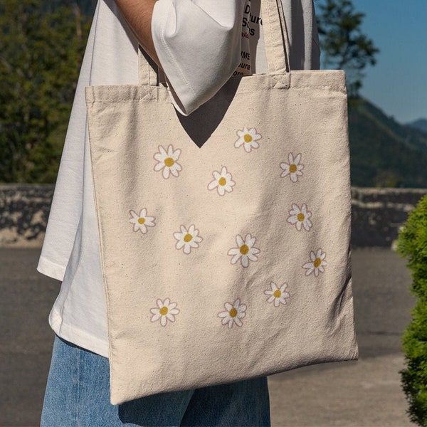 Aesthetic Daisy Tote Bag -aesthetic tote bag,cute tote bag,daily tote bag,daisy canvas tote bag,artsy daisy bag,daisy gifts for her,daisy