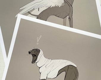 Greyhound Art Prints Posters (set of 2)