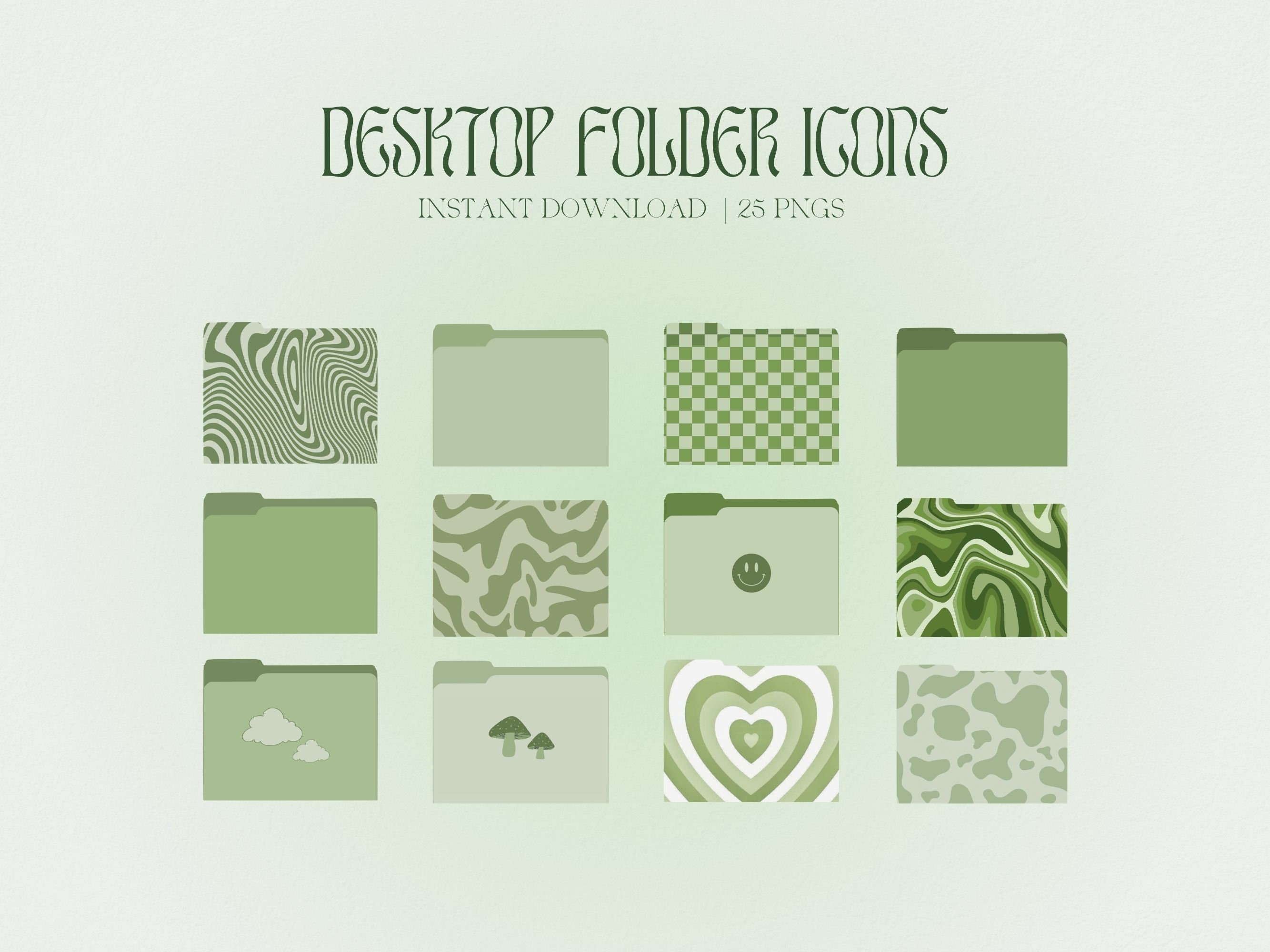 Green Desktop Icons Desktop Folder Icons Desktop Wallpaper - Etsy