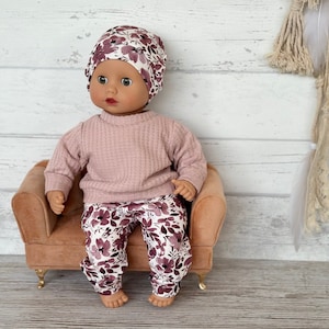 Puppenkleidung 30 34 cm Set Mädchenpuppe Outfit Sweatshirt Hose Mütze Babypuppe Baby re born Puppenmode Puppenkleidung Paradies Bild 1
