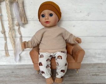Puppenkleidung 36 cm Set Beige Sweatshirt Regenbogen Hose Mütze Pulli Puppenoutfit Babypuppe Baby re born Puppenmode