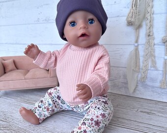 Puppenkleidung 43 cm 3-tlg Set Pullover Puppenhose Beanie Mütze