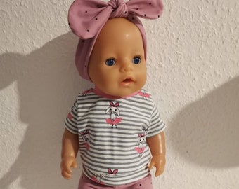 43cm für Baby-Puppe Puppenkleidung Gr Katze,rosa 3-tlg.,Mütze,Hose Pullover 