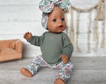 Puppenkleidung 43 cm : Pulli, Puppenhose, Stirnband