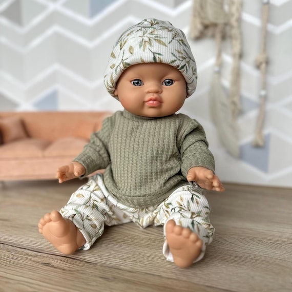 Puppenkleidung 30 - 34 cm Set Olive Grün: Pulli, Puppenhose, Beanie Puppenoutfit für Babypuppe