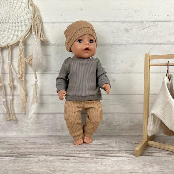 Puppenkleidung 43 cm Set: Puppenhose Pulli Mütze