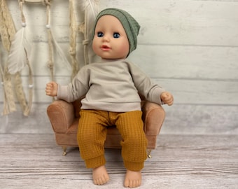 Puppenkleidung 36 cm Set Sweater Hose Mütze Jungenpuppe Outfit Baby re born Puppen Babypuppe Ocker Beige Puppenkleidung Paradies