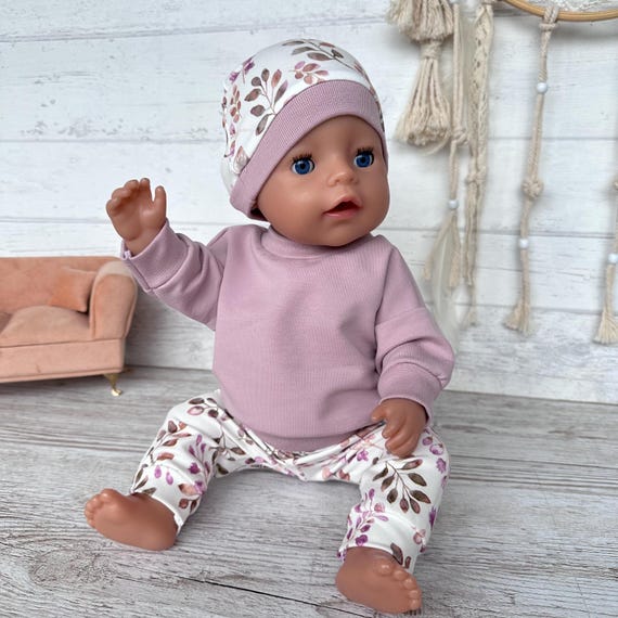 Puppenkleidung 43 cm 3-tlg Set: Pulli, Puppenhose, Mütze