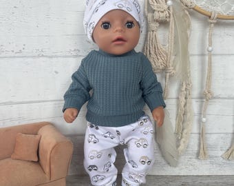 Puppenkleidung 36 cm 3-tlg Set: Pulli, Puppenhose, Mütze