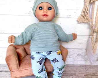 Puppenkleidung 36 cm Set: Pulli, Puppenhose, Mütze