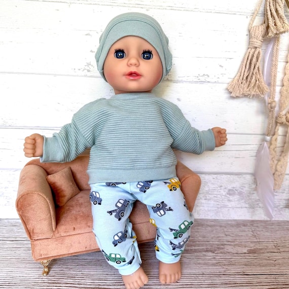 Puppenkleidung 36 cm Set: Pulli, Puppenhose, Mütze