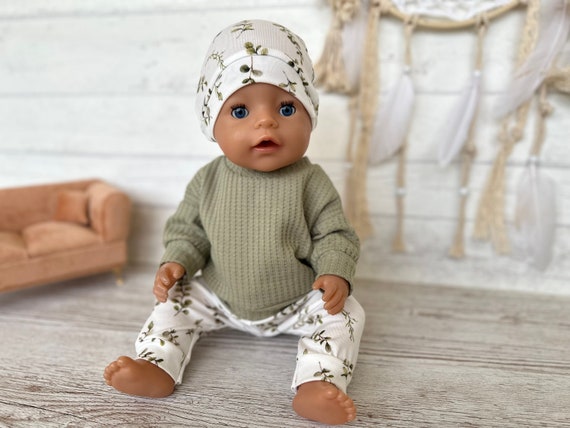 Puppenkleidung 43 cm 3-tlg Set: Pulli, Puppenhose, Mütze