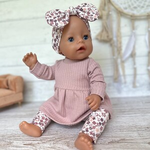 Puppenkleidung Outfit Für 17 Cm Puppen – Kleid, Häkelmütze & Blumentasche, Salbeigrün