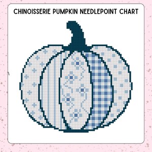 Chinoiserie Blue & White Pumpkin Digital Needlepoint Chart |18 mesh | PDF Download