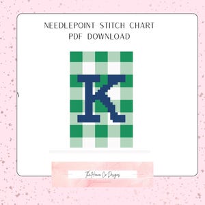 Nålspetsmönster för bagageetiketter med monogram K | Preppy ginghammönster | 13 mesh NDLPT | PDF-nedladdning