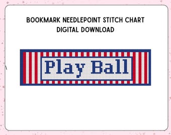 Play Ball Needlepoint Bookmark Stitch Chart | Digital PDF Instant Download