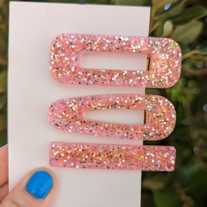 Dikke roze glitterhars haarspeld, iriserende roze glitterhars haarspeldje, dikke iriserende glitter haaraccessoire, roze glitter haarspeld