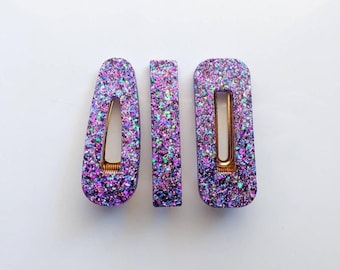 Purple Confetti Resin Hair Clip, Sparkly Purple Resin Barrette, Purple Resin Hair Accessory, Shimmery Purple Hair Pin, Purple Glitter Clip