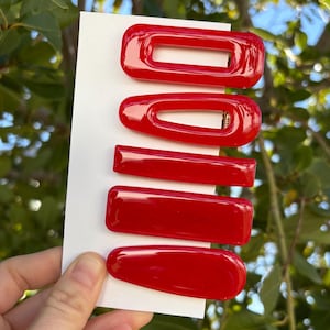 Red Hand-Shaped Hair Clip — Antique Bakelite Barrette assecesory Vintage French Barrette Curved Bakelite Celluloid Hand  main image 3
