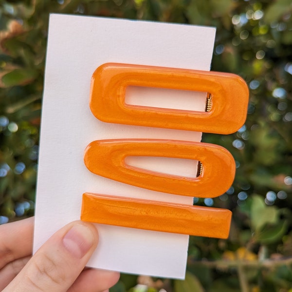 Glanzend oranje haarspeld hars, feloranje haaraccessoire, glanzend oranje harsspeldje, oranje haarspeld, feloranje klauwklem