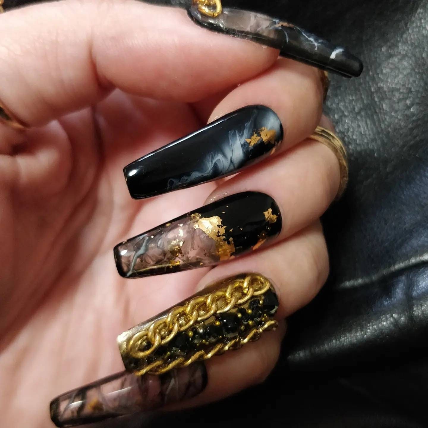 Black and Gold Nails - Etsy