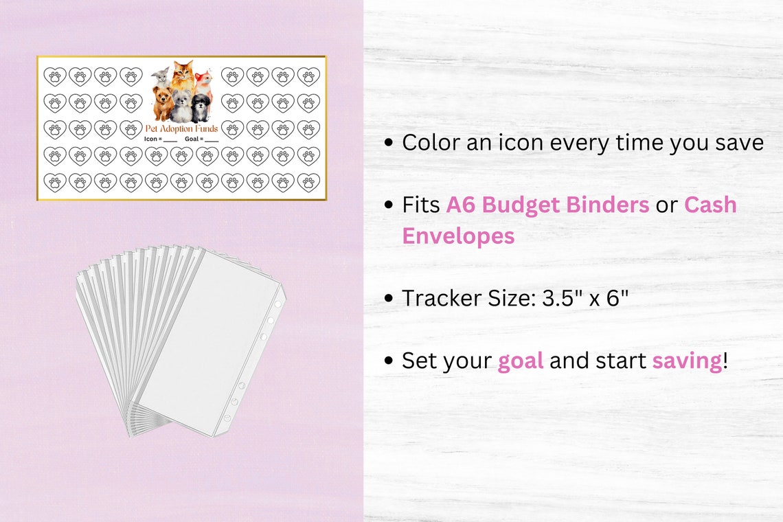 A6 Pet Adoption Tracker, Printable Digital Download, Money Saving ...