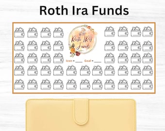 A6 Roth IRA Saving Tracker, Roth IRA Saving Challenge, afdrukbare pensioenbesparende doeltracker, Roth IRA Savings Tracker, pensioenfonds