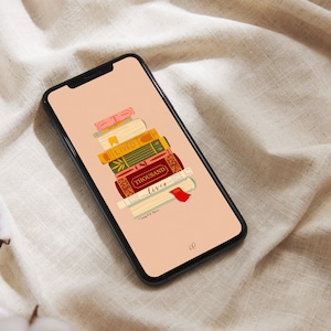 Bookish Phone Wallpapers High-Res Digital Lock screen for iPhone & Android Aesthetic Phone Wallpaper Cozy Digital Art Background Book Quotes