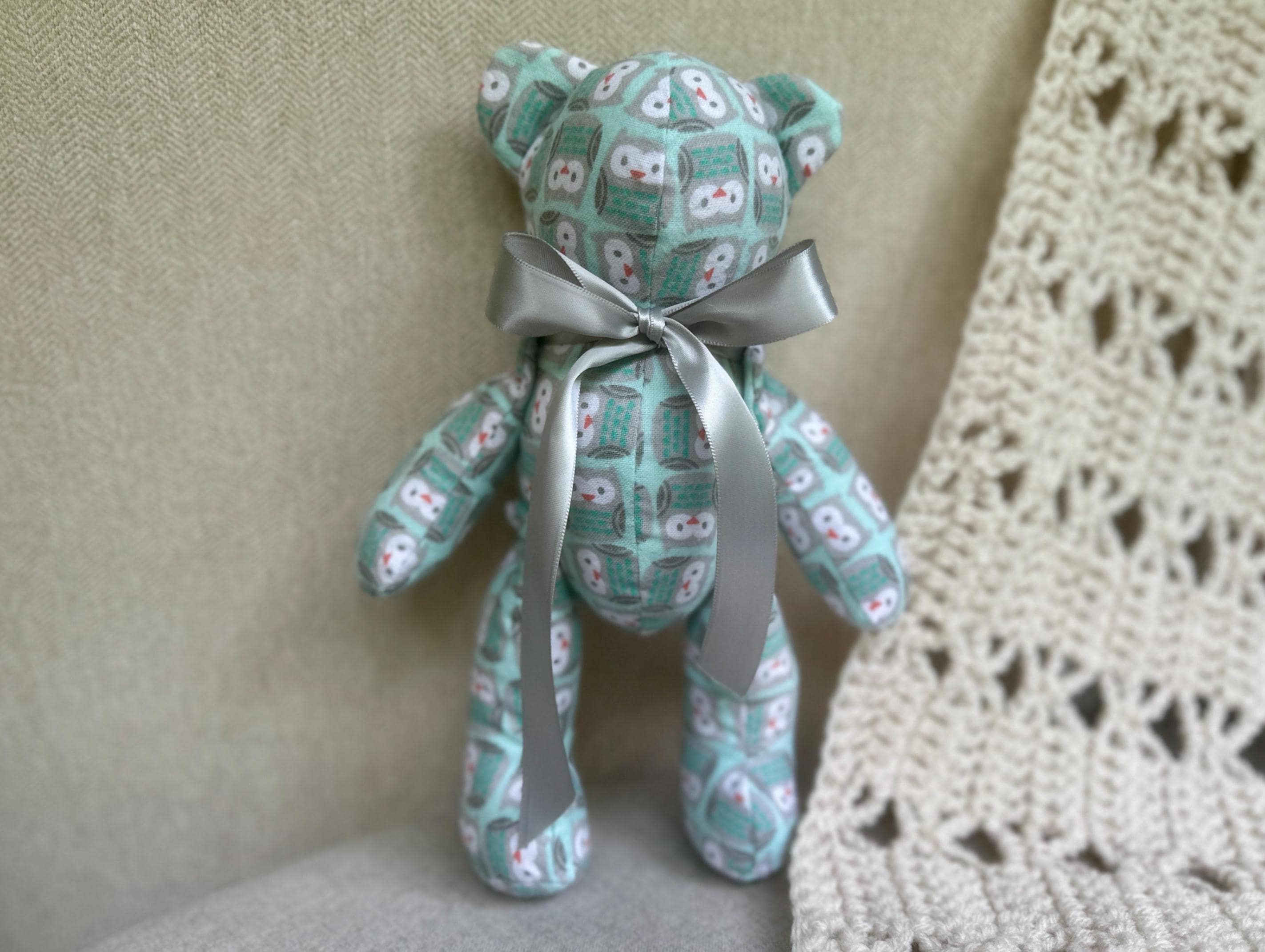 Handmade Flannel Teddy Bear: Pastel Owl Print, Newborn Safe